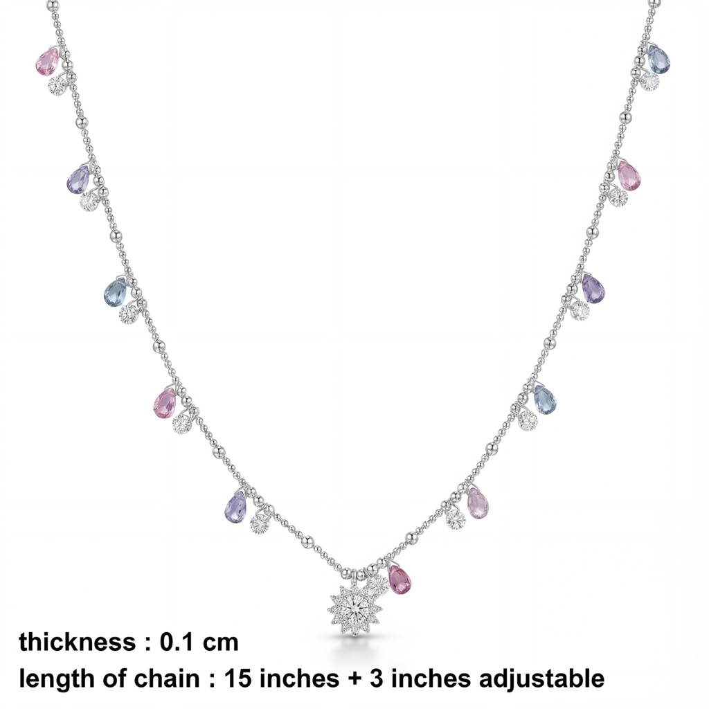 Korean Pastel Teardrop & Starburst Station Necklace : YUFSNL251