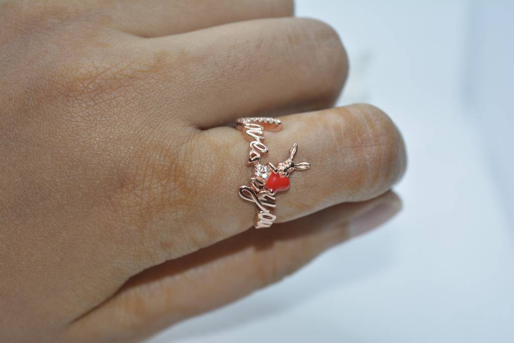 "Love You" Bunny Red Heart Ring : 479