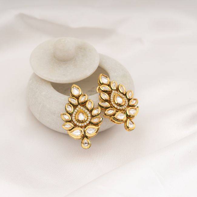 Babra Kundan Earring Brass White