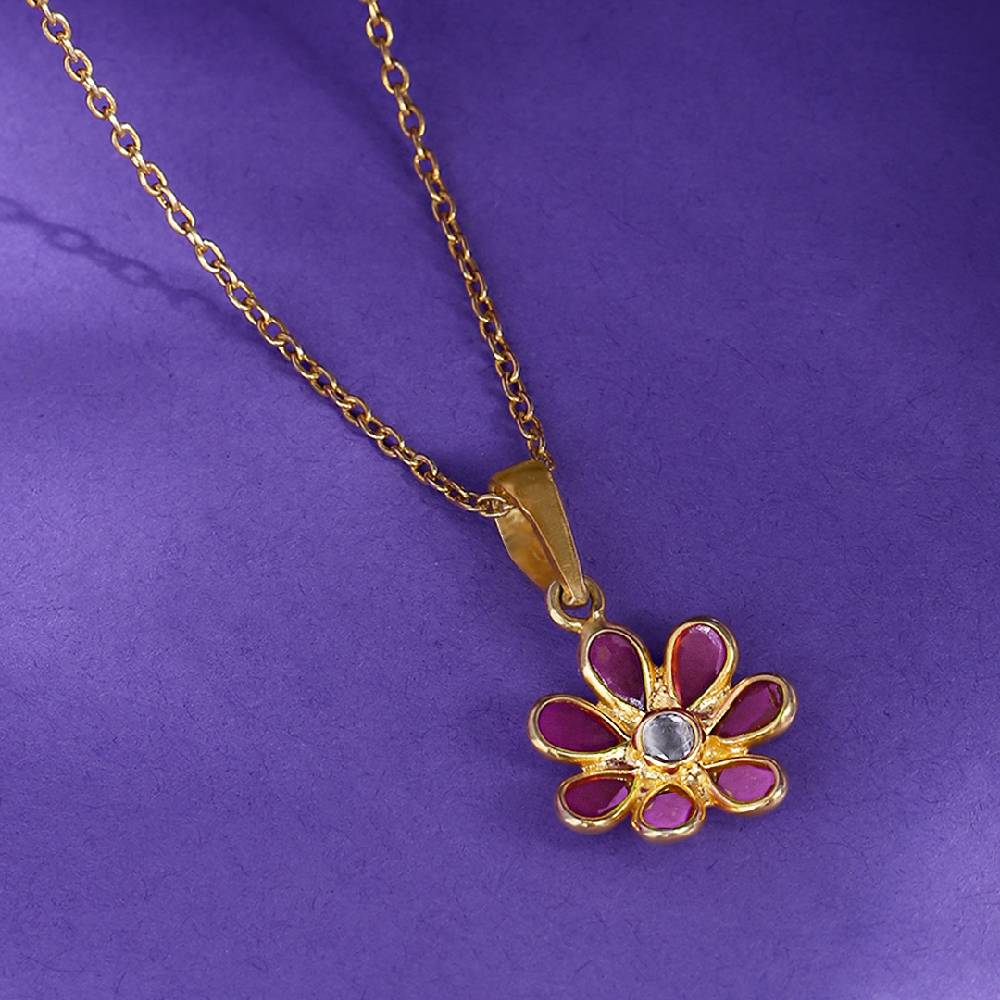 This Beautiful Red Ruby Flower Pendant Comes With A Sleek Pure 92.5 Silver Chain, A Perfect Accessory To Enhance Your St