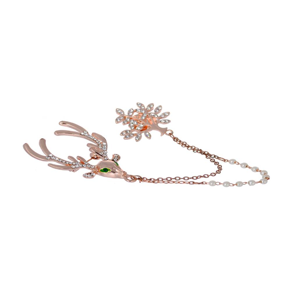 Mens Rose Gold Plated Deer & Leaf Double Chained Collar Pin / Brooch : ASK316BR1142
