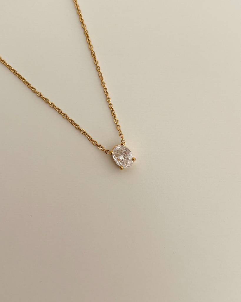 18K Gold Plated Oval Stone Necklace, Willow : N85A