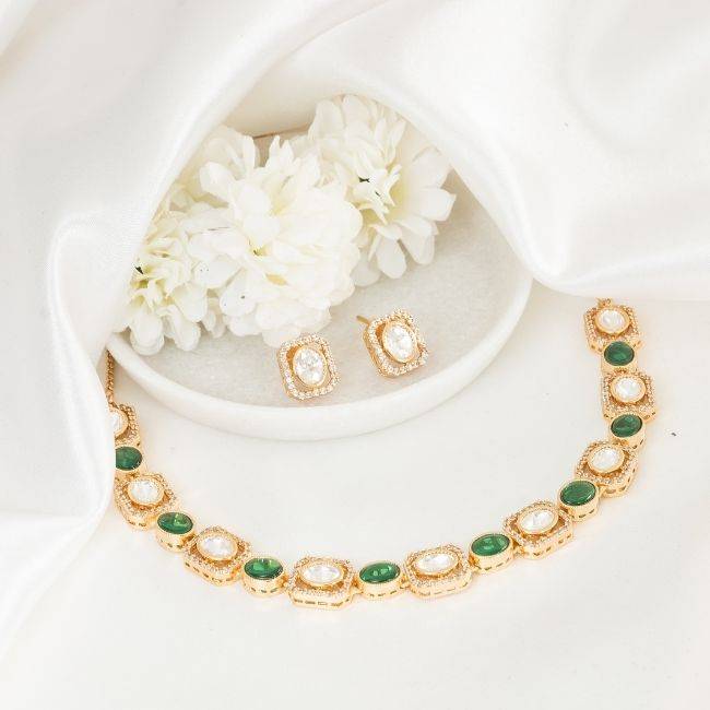 Glint Green Polki Necklace : PA-113