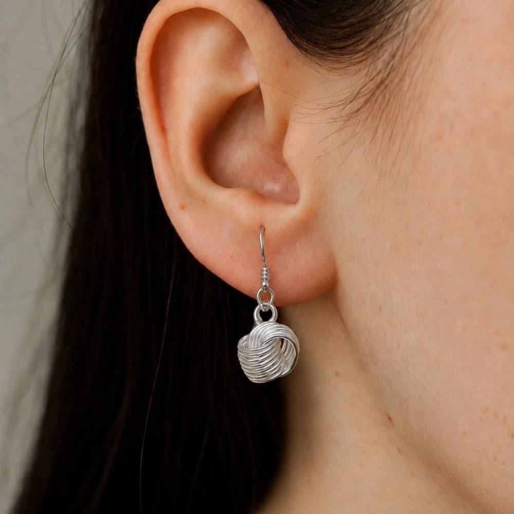 925 Sterling Silver Ball Drop Earrings For Women | Handmade Wire Sphere Dangle Hook Earrings For Girls : FU-1225