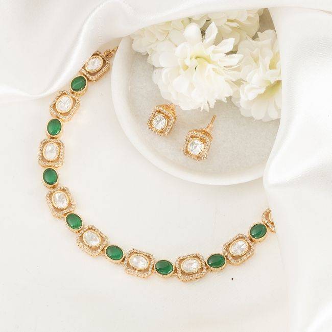 Glint Green Polki Necklace : PA-113