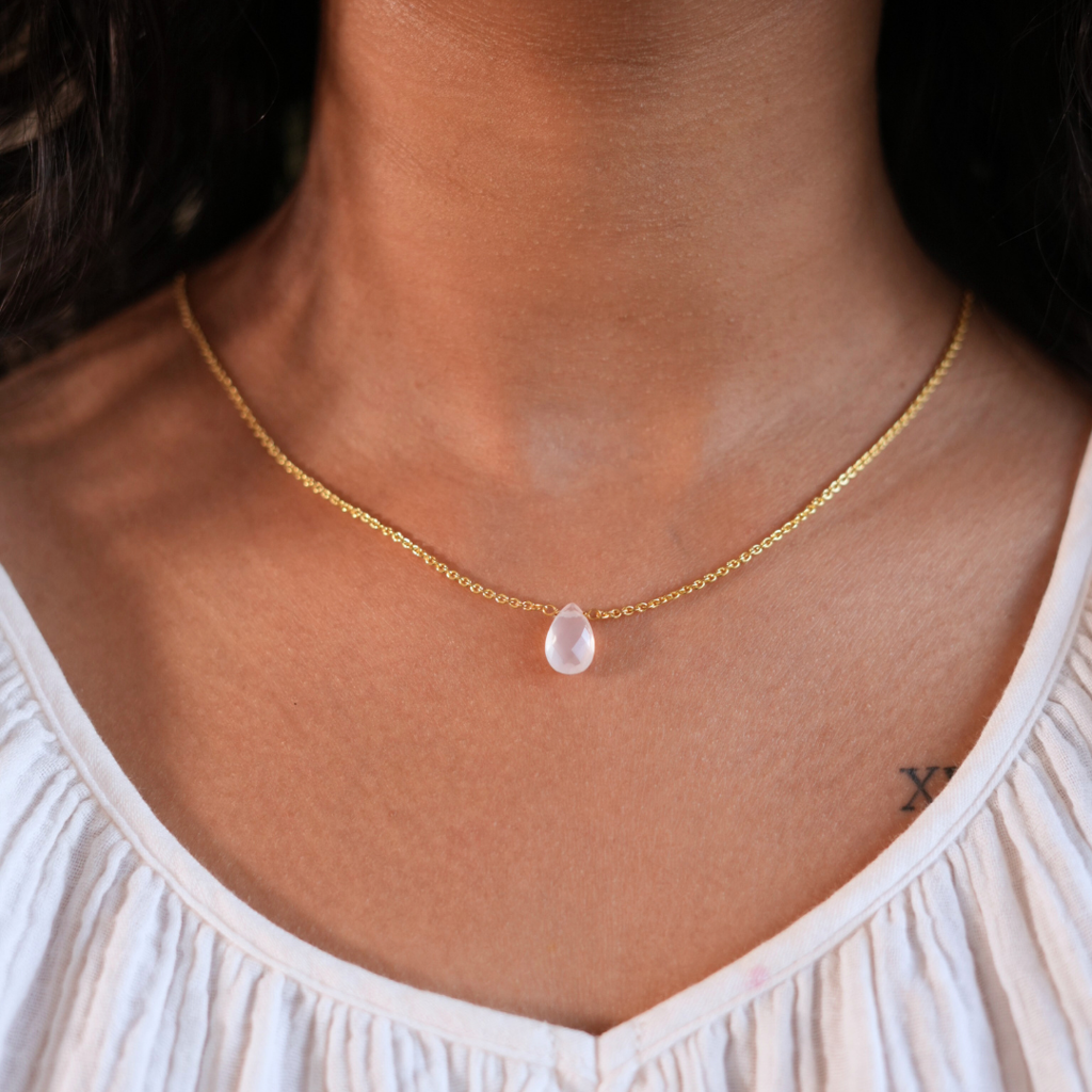 Rose Quartz Drop Necklace : EDN-RQZ