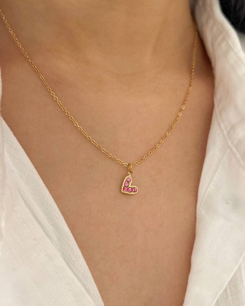 18K Gold Plated Pink Heart Necklace, Amara : N87