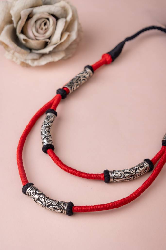 925 Sterling Silver Anvaya Intricate Chitai Handwoven Necklace : SN1074