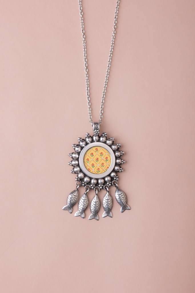 925 Sterling Silver Mizoya Fish Drop Handpainted Necklace : SN1819966