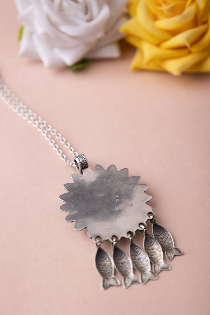 925 Sterling Silver Mizoya Fish Drop Handpainted Pendant : SN18199
