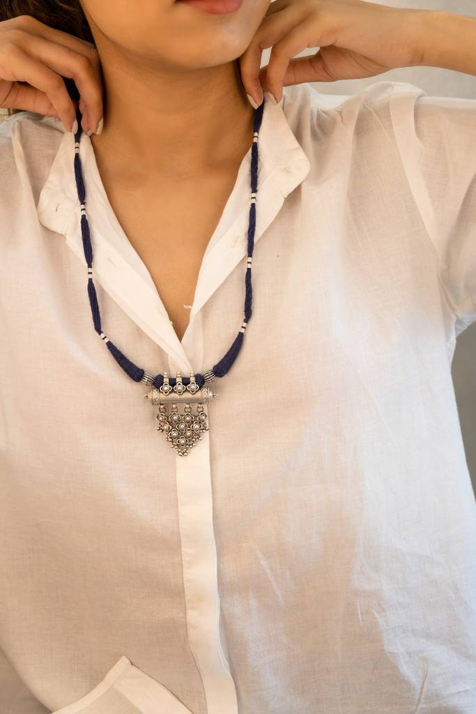 925 Sterling Silver Anvaya Vintage Inspired Jali Dori Necklace : SN30110-1