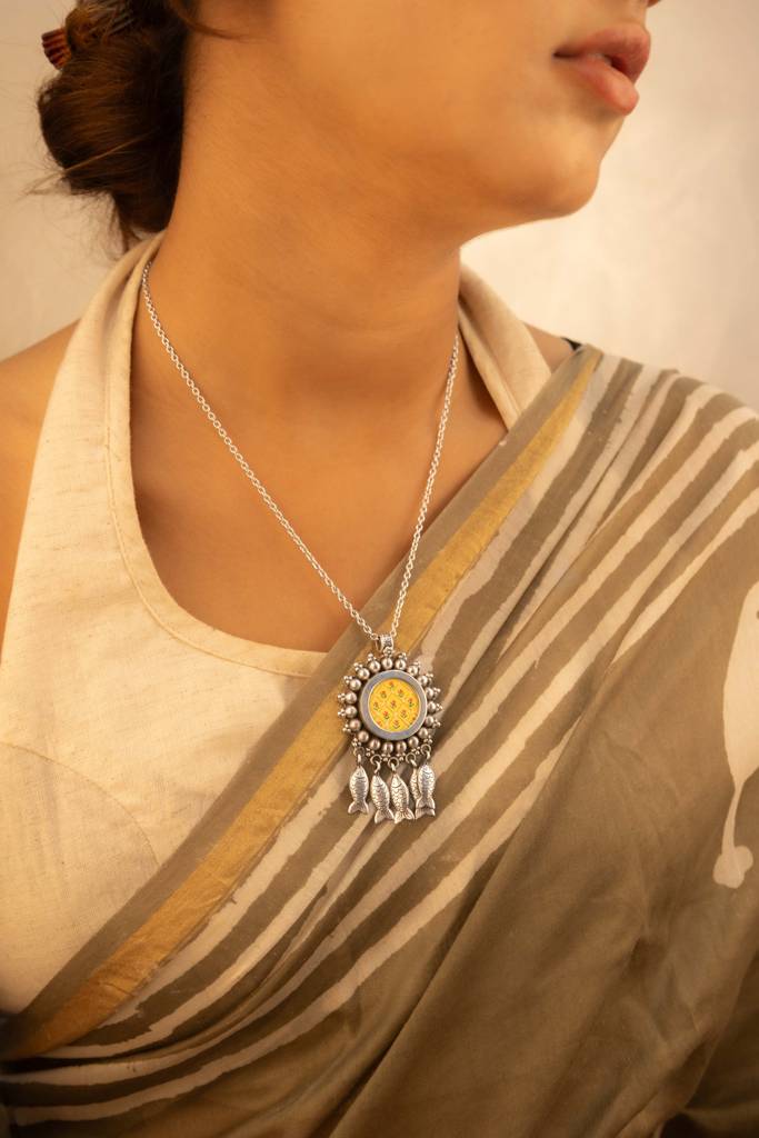 925 Sterling Silver Mizoya Fish Drop Handpainted Pendant : SN18199