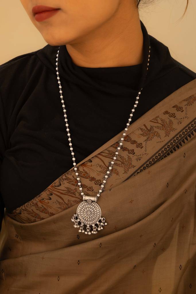 925 Sterling Silver Mizoya Concentric Ghughri Ball Chain Necklace : SN300704