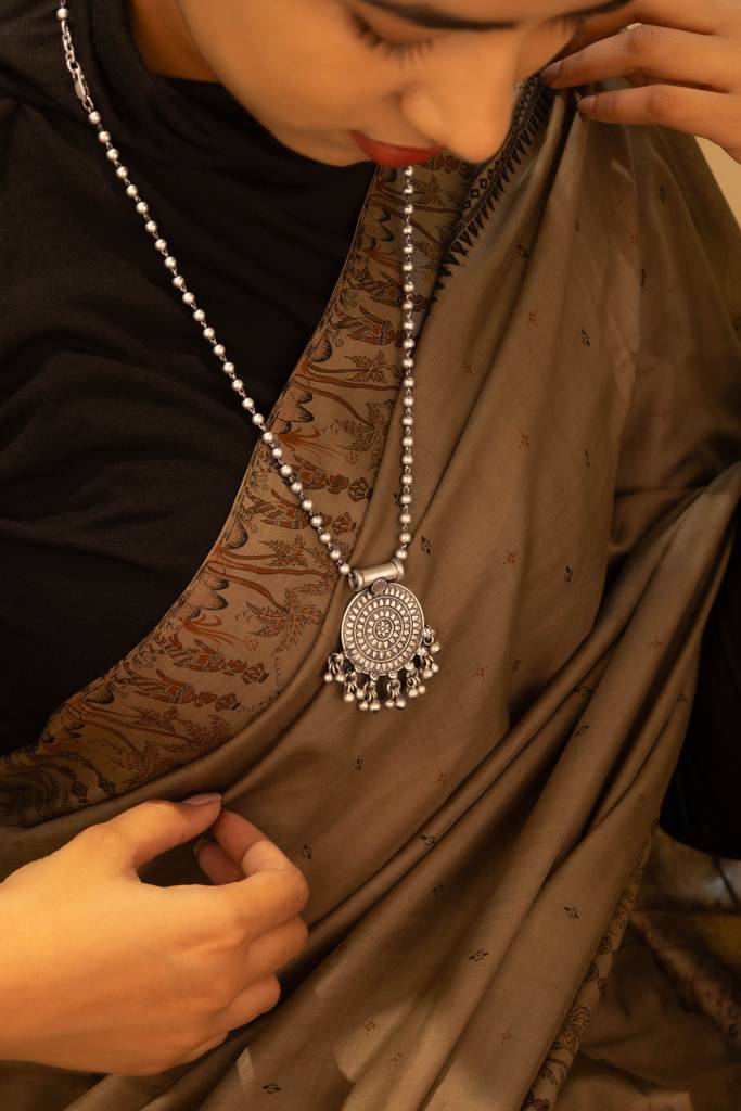 925 Sterling Silver Mizoya Concentric Ghughri Ball Chain Necklace : SN300704