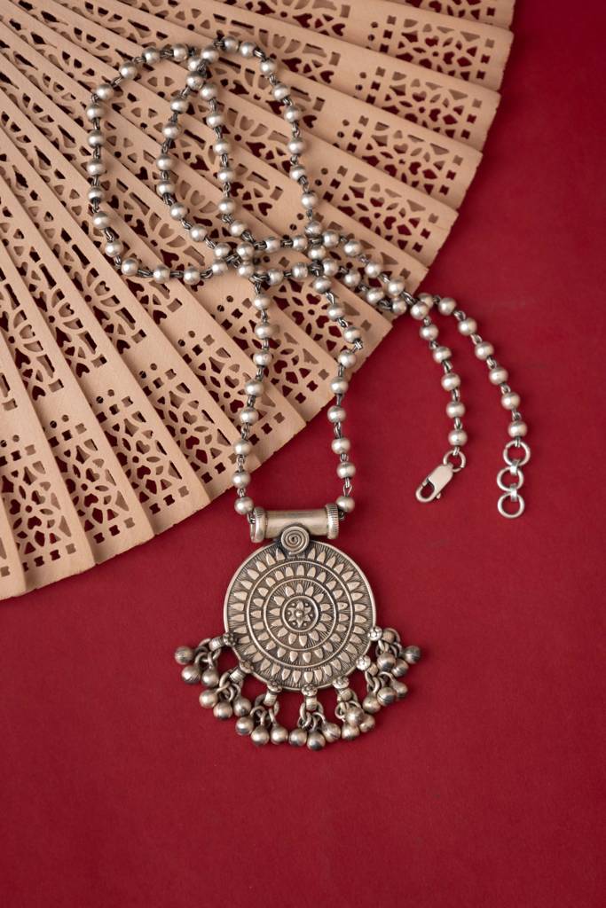 925 Sterling Silver Mizoya Concentric Ghughri Ball Chain Necklace : SN300704