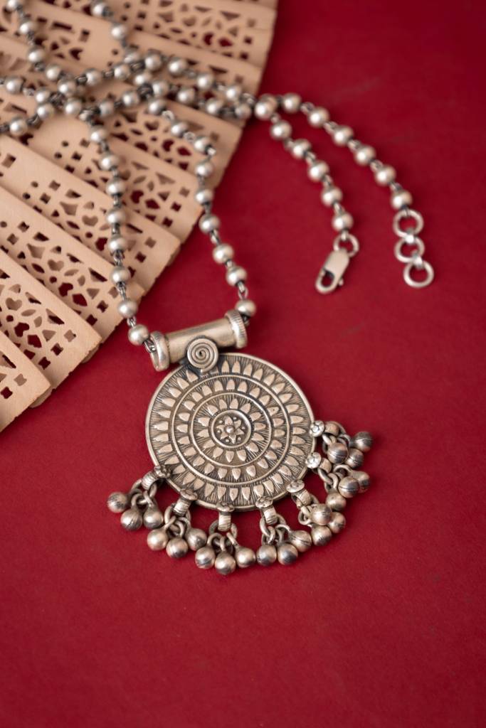 925 Sterling Silver Mizoya Concentric Ghughri Ball Chain Necklace : SN300704