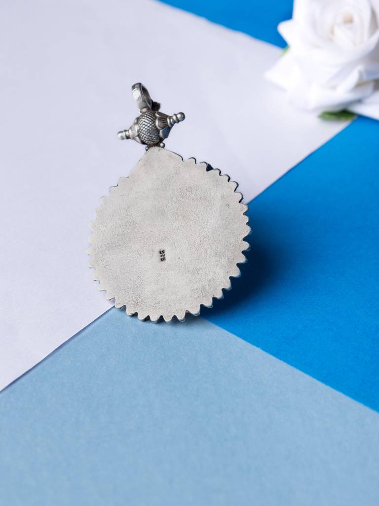 925 Sterling Silver Moh Handpainted Peacock Pendant : SN401025