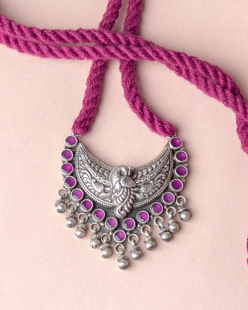 Adya Peacock Motif Ghughri Drop Dori Necklace : SN2211