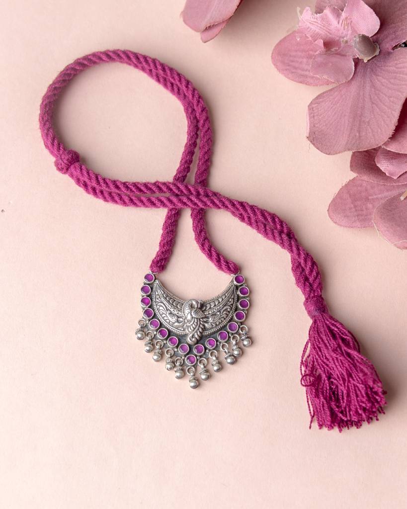 Adya Peacock Motif Ghughri Drop Dori Necklace : SN2211
