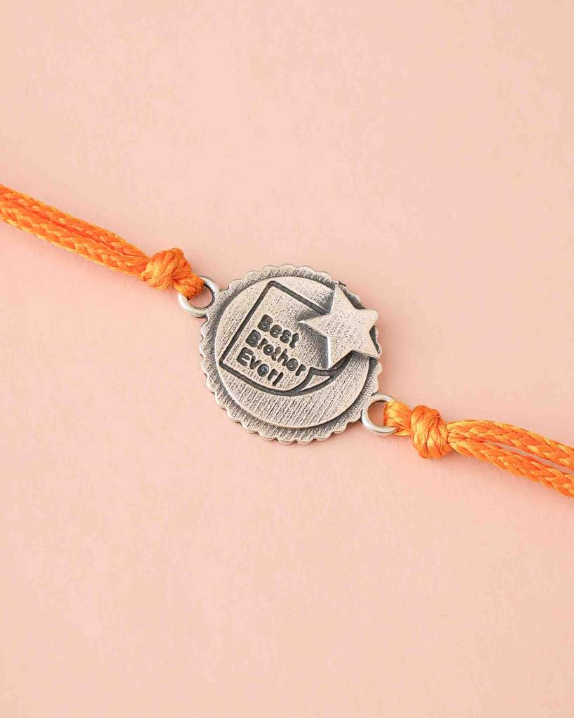 925 Sterling Silver Moh Best Brother Ever Rakhi For Kids, Men, And Women : SRK5013-Y-2-1