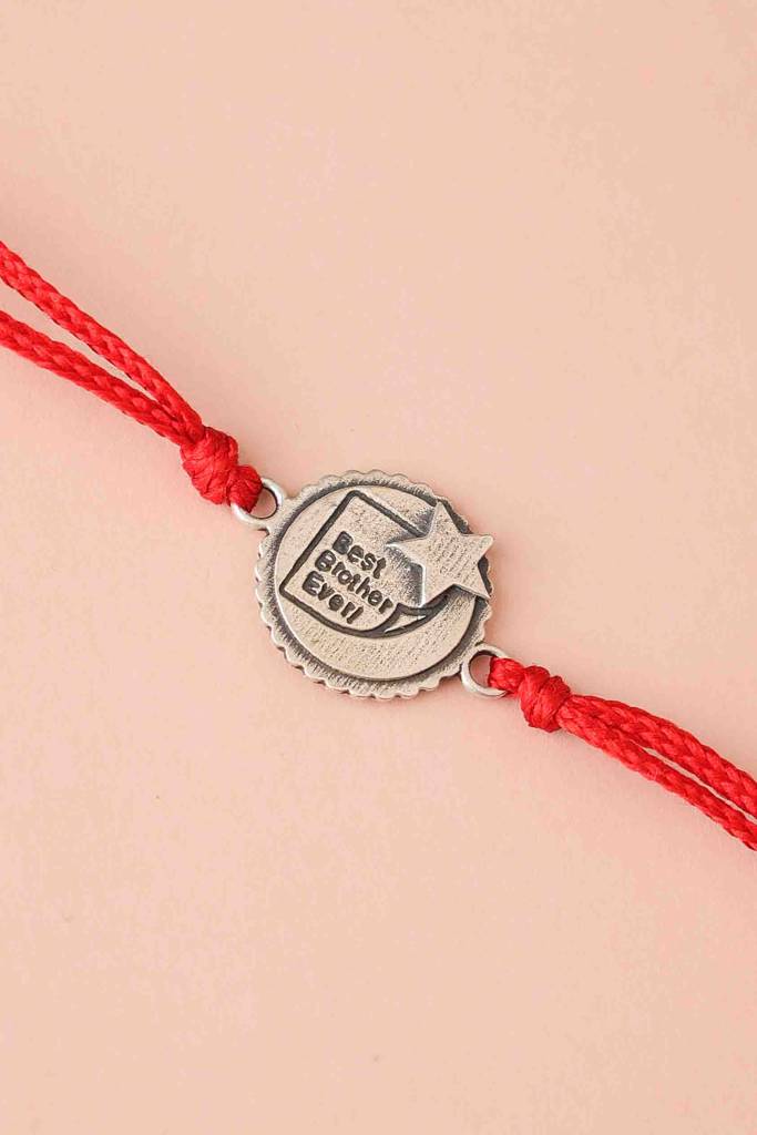 925 Sterling Silver Moh Best Brother Ever Rakhi For Kids, Men, And Women : SRK5013-R-2-1