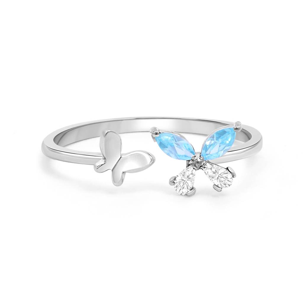 Blue Butterfly Rhodium Plated 925 Sterling Silver Ring : RNG-40379-R