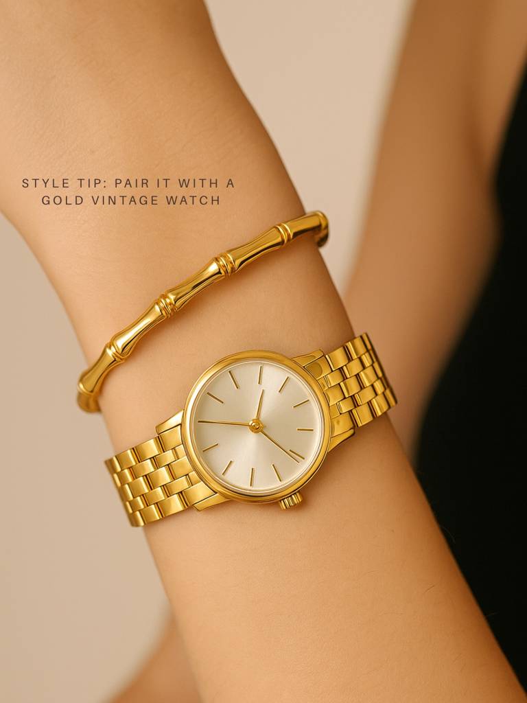 Bamboo Open Cuff Bracelet Â 18K Gold Plated | Anti-Tarnish Daily Wear : ATB712BOC