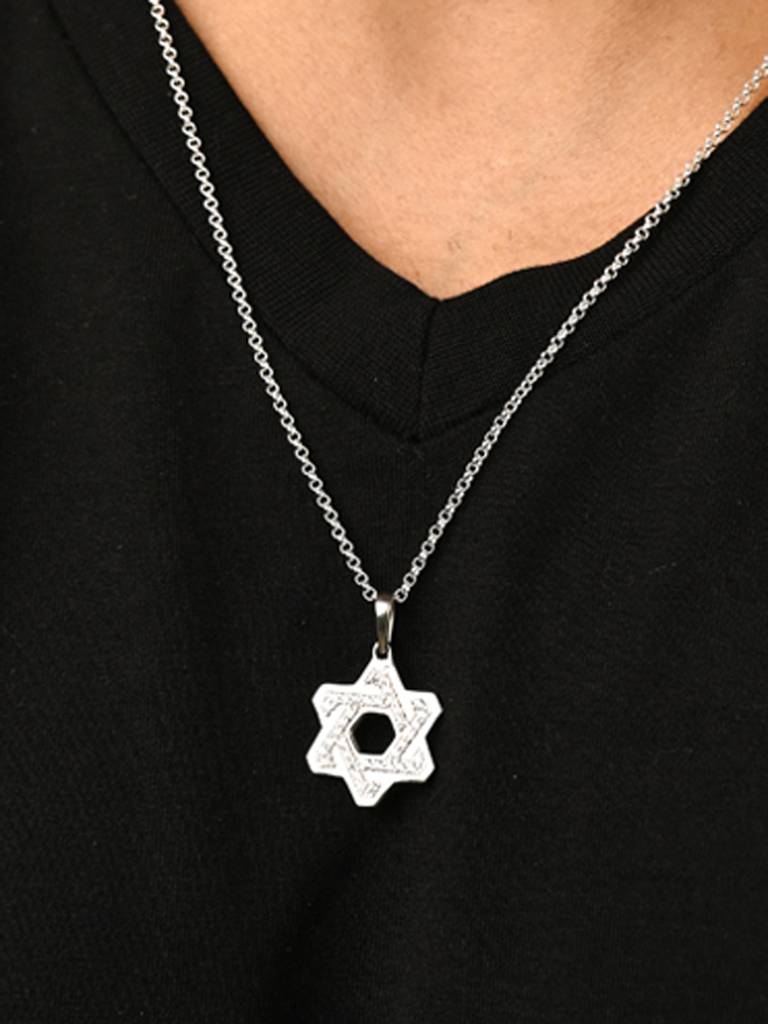 925 Silver Platinum Plated Swiss Zircon Star Men Pendant Without Chain Gift For Men & Boys : CSMNP29_NOCHAIN