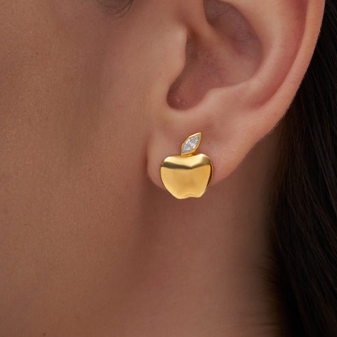 18K Gold Vermeil Cute Apple Stud Earrings For Women | Valentine Gift Jewellery : KES0043-Gold
