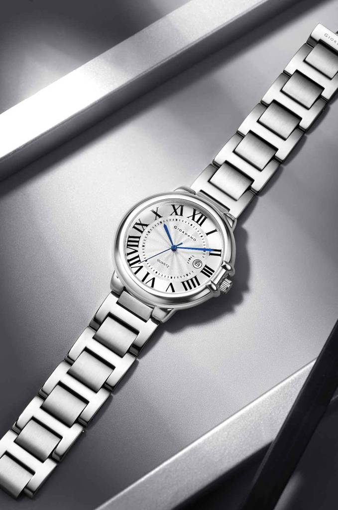 Giordano Analog Quartz Watch For Men Â Stainless Steel Strap, Textured Dial With Roman Numerals, Blue Hands, D : GZ-50187-11