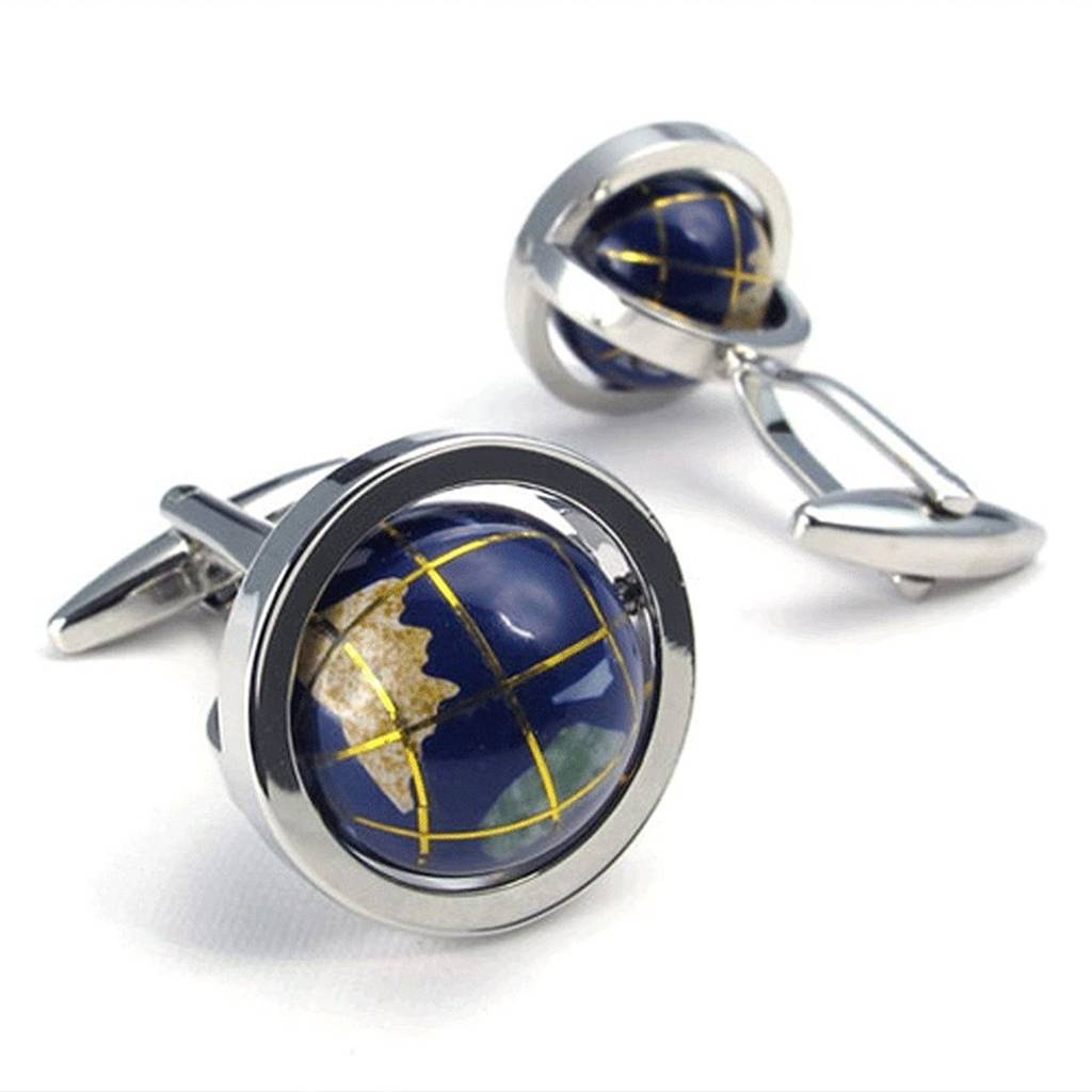 Really Spins Globe Earth Blue Formal Cuff Links Cufflinks Set Valentine Gifts For Men : PX9CL04