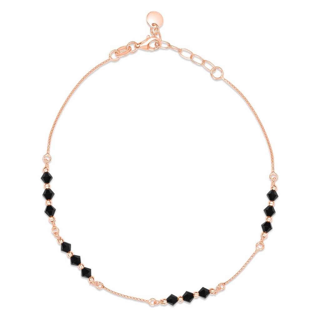 Black Beauty Rose Gold Plated 925 Sterling Silver Adjustable Chain Anklet : ANK-60412-PAIR-RG