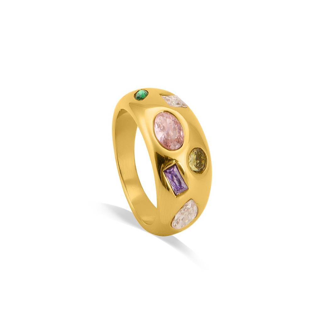 Palmonas Multi Stone Unique Gold Ring For Women - Waterproof & Anti-Tarnish : PMW01RG013-7