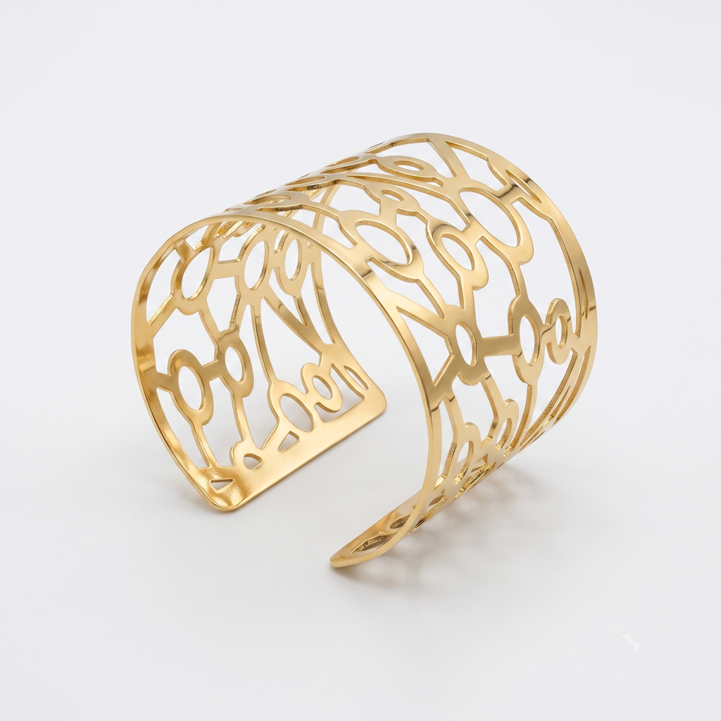Gold Toned Brass Web Cutout Cuff Bangle : SCDELBG0502