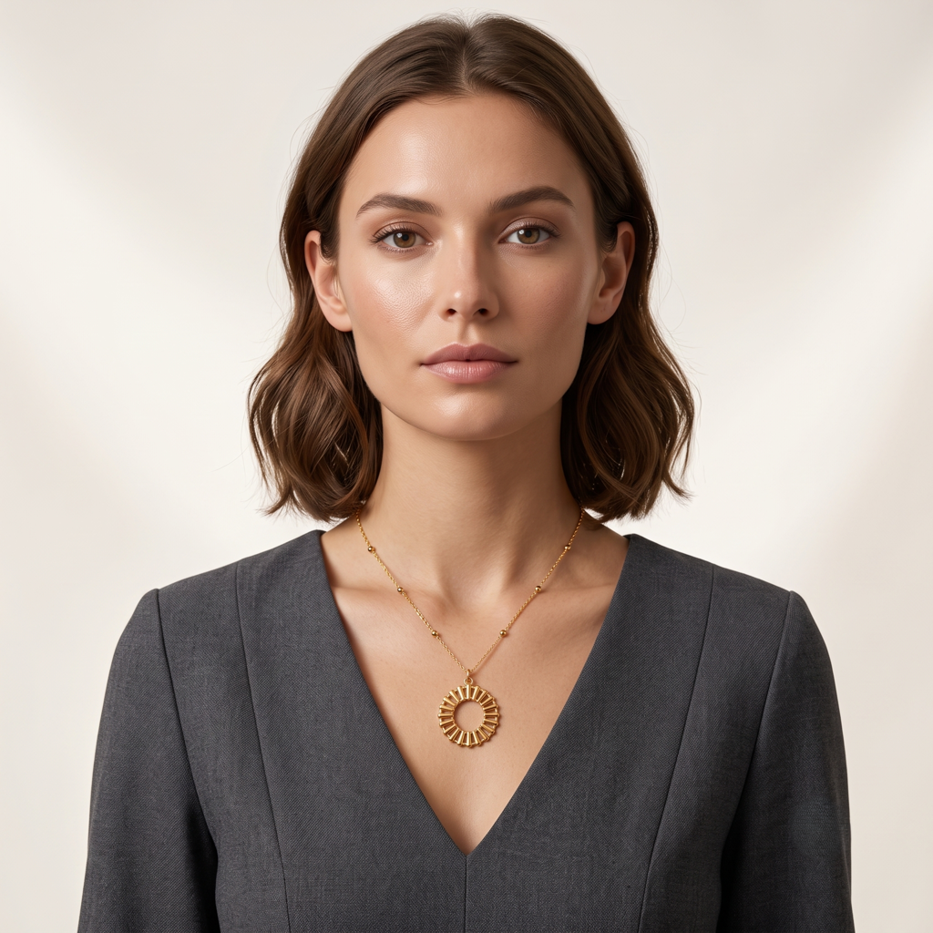 Gold Plated Brass Oval Medallion Station Chain Necklace : SCDELPS0471