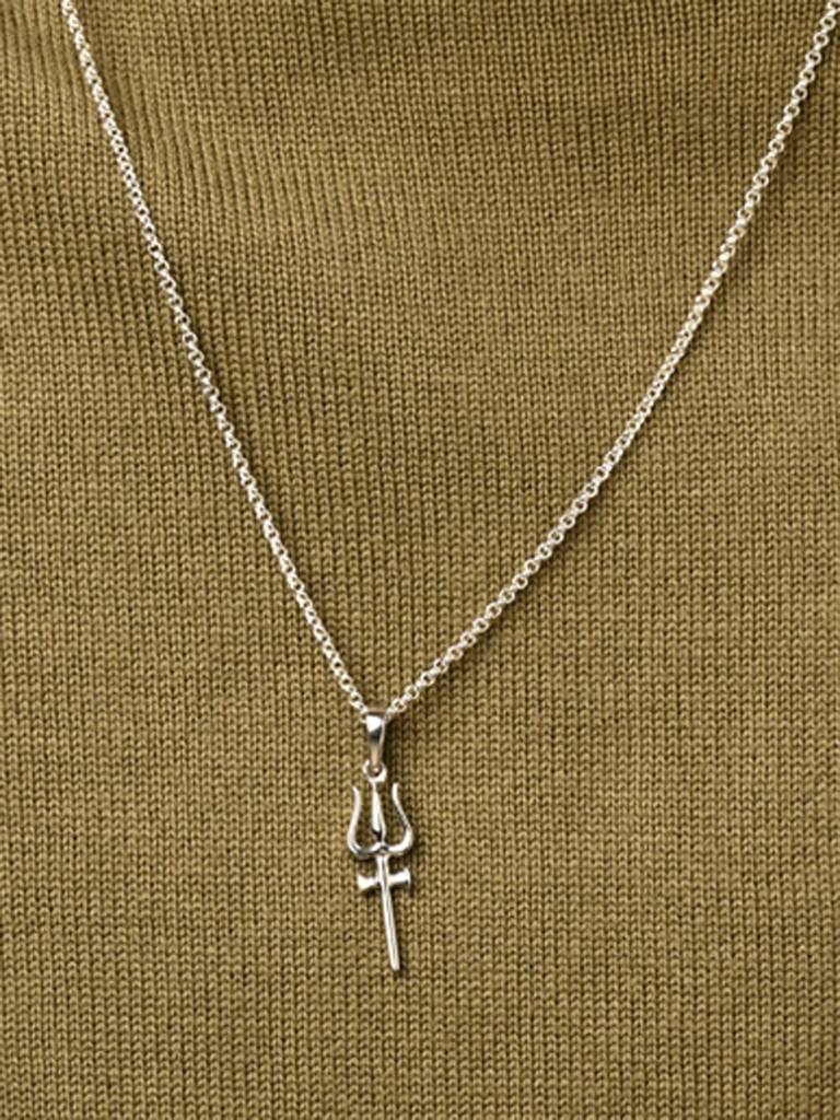 925 Silver Platinum Plated Religious Shiva Trishul Men Pendant Without Chain Gift For Men & Boys : CSMNP17_NOCHAIN