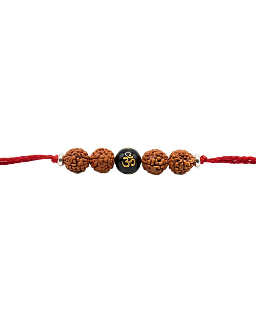 925 Silver Rakhi With Rudraksha And Aum Mani : IS-RK-ST-1013