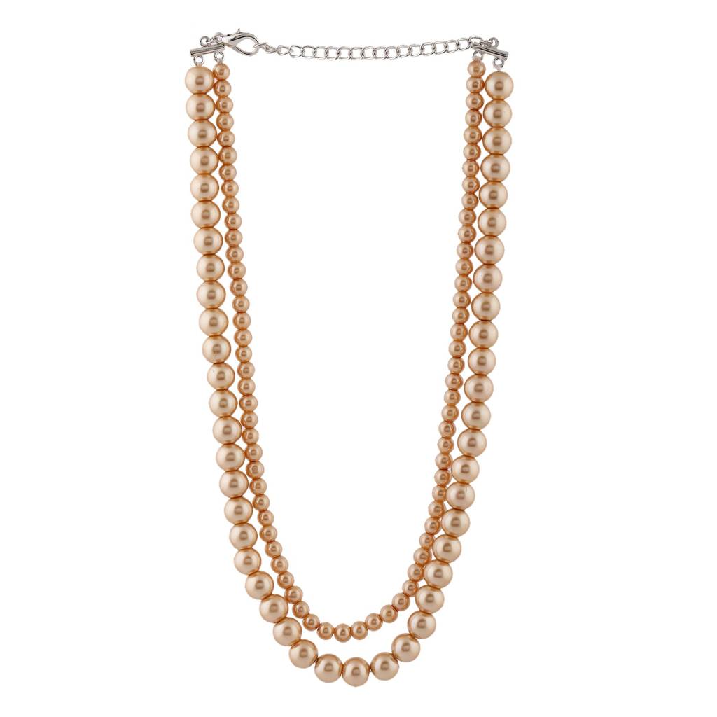 Estele Rhodium Plated Beautiful Double Line Pearl Necklace Set For Women