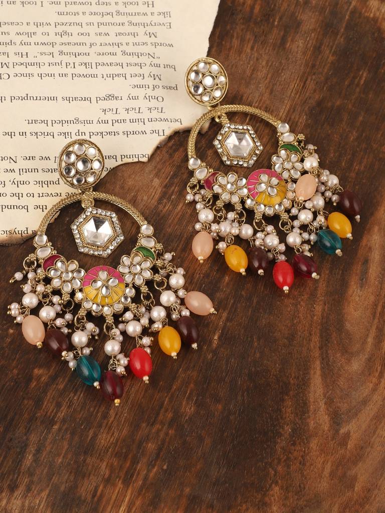 Ethnic Designer Dangle Drop Earrings : multikundan