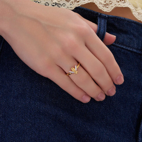 18K Gold Vermeil Styles Honeybee Ring For Women| Valentine Gift Jewellery : KRO0090-Gold-5
