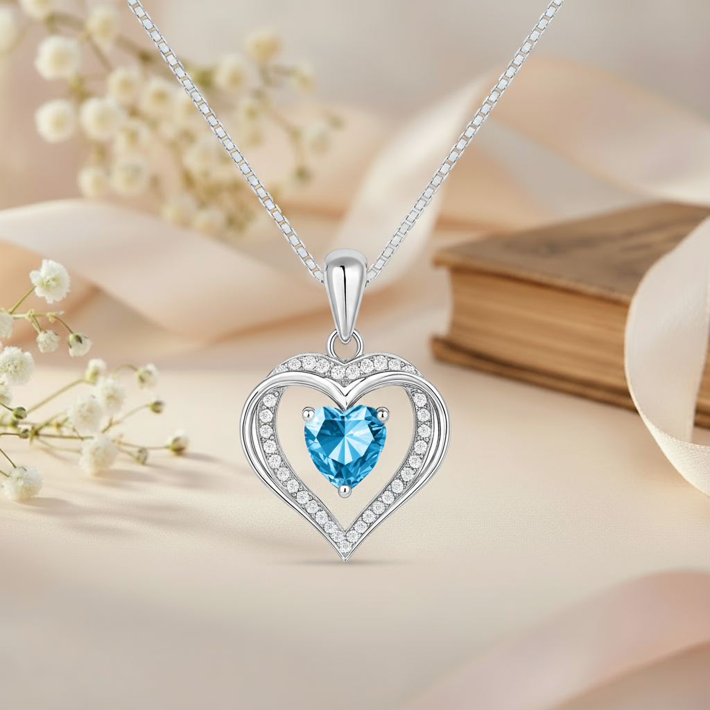 The Dancing Ocean Heart Rhodium Plated Necklace : PEN-30255-R