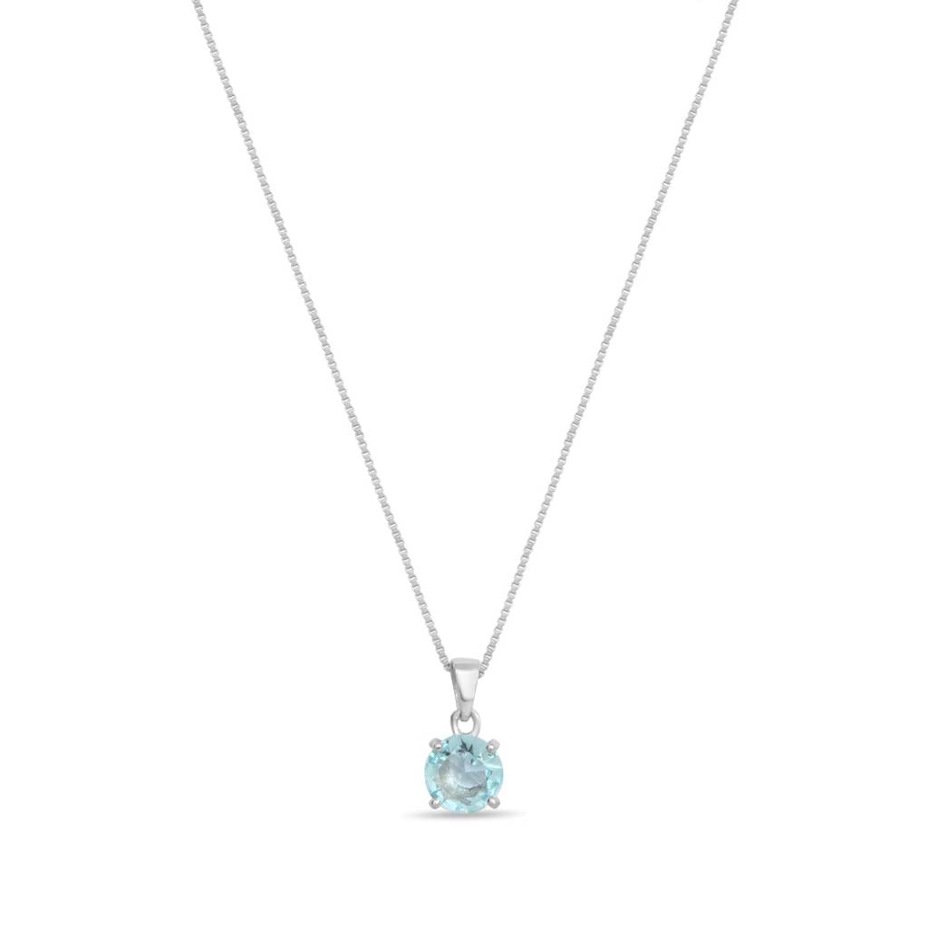 Serene Aquamarine Rhodium-Plated 925 Sterling Silver Pendant : PEN-30220-C-R