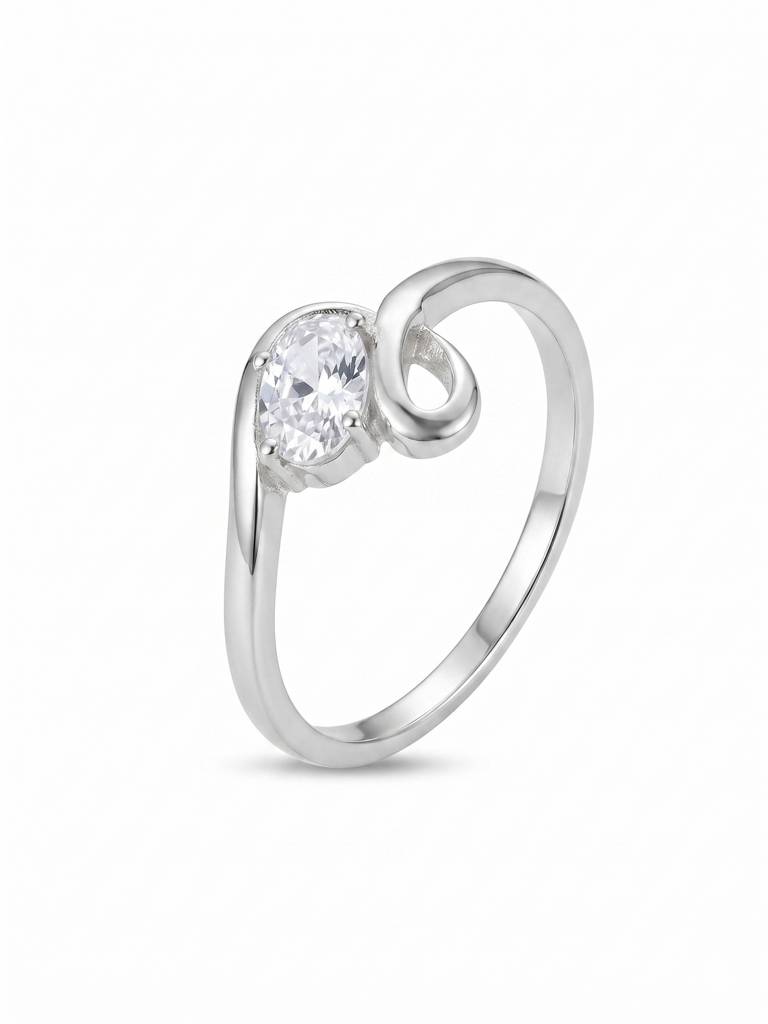 925 Pure Silver Petal Dew Solitaire Rhodium Plated Zircon Ring : LR1343