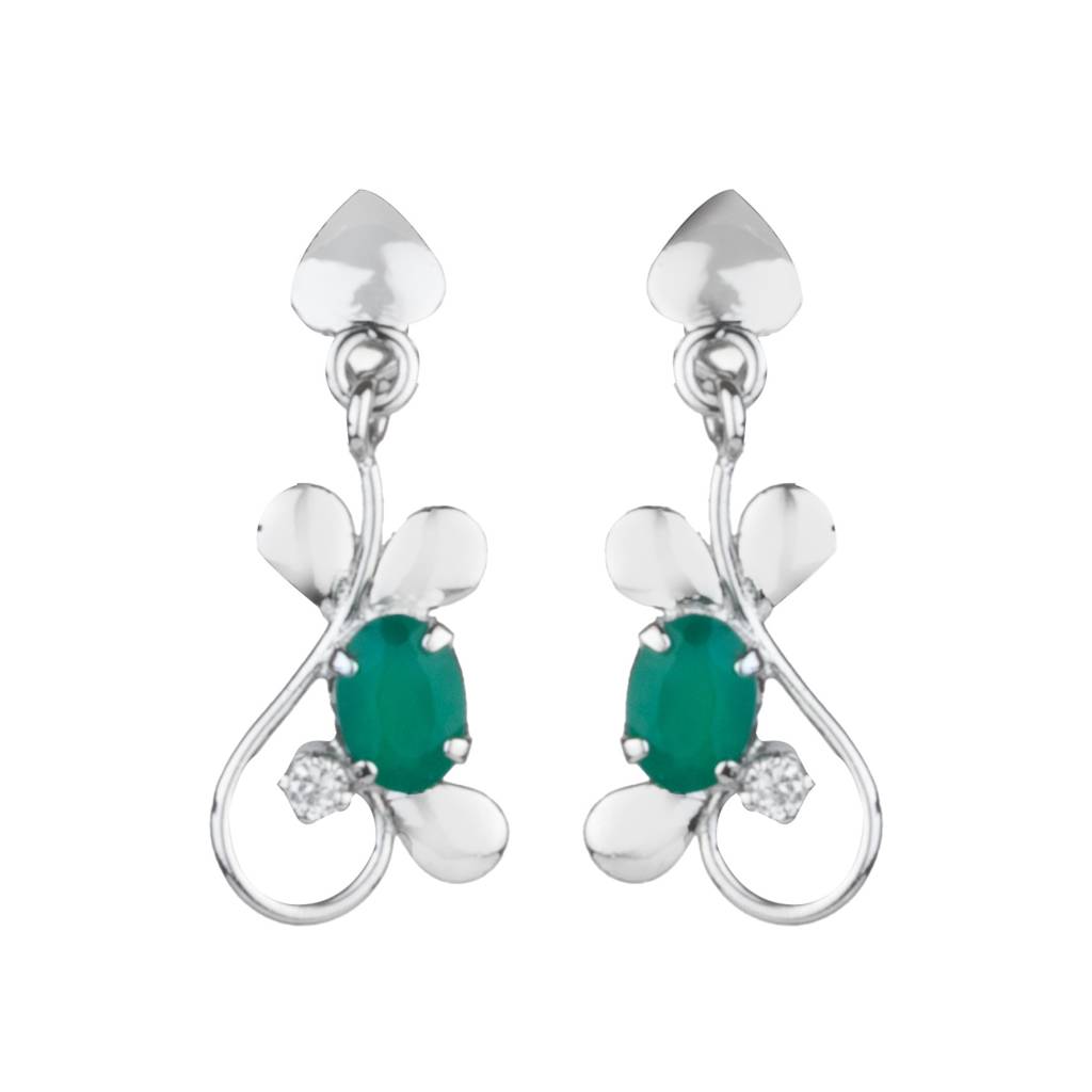 925 Sterling Silver Green Onyx Earrings For Women | Elegant Gemstone Jewelry For Office & Party Wear : FU-0832