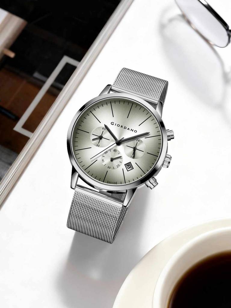 Giordano Formal Chronograph Watch For Men With Round Dial, Mesh Metal Strap, And Date Display : GZ-50183-22