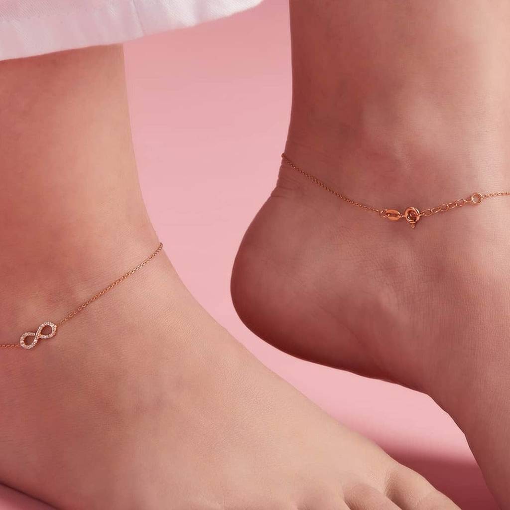 Infinity Rose Gold Plated Cz 925 Sterling Silver Anklet : ANK-60124-PAIR