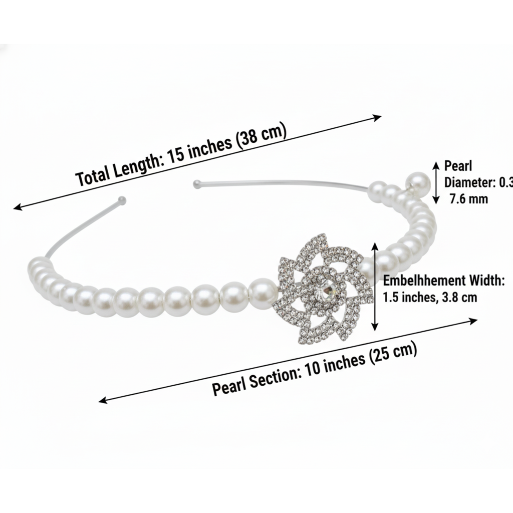 Pearl Headband For Women – White Faux Pearl Hair Hoop With Crystal Flower Accents – Elegant Bridal Hair Accessori : M4SK-HB-14