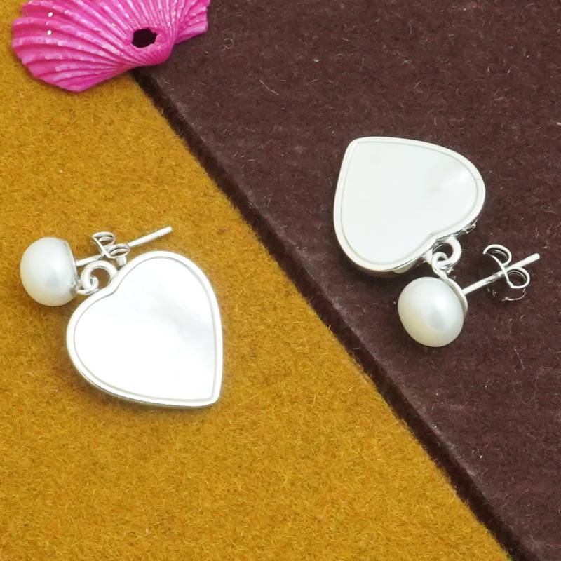 925 Pure Silver Puff Heart Statement Earring | Pearl Heart Shaped Earrings : TWP1193
