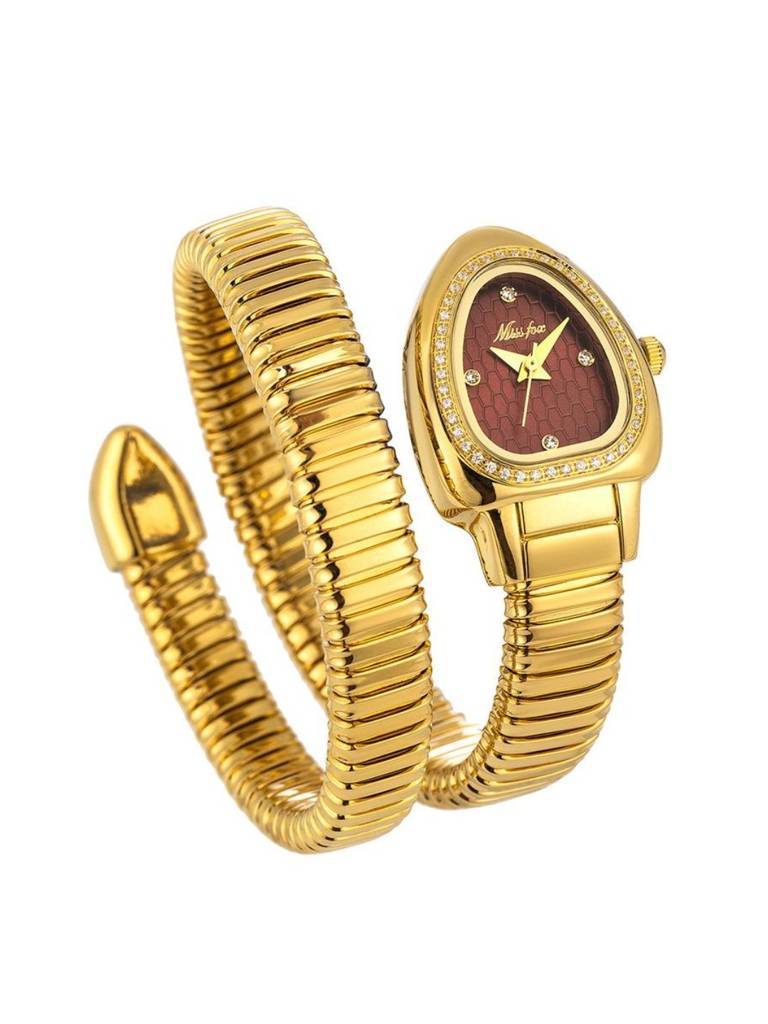 Ruby Dial Spiral Serpenti Gold Watch-Style Bracelet With Cz Stones : WA878RDSS