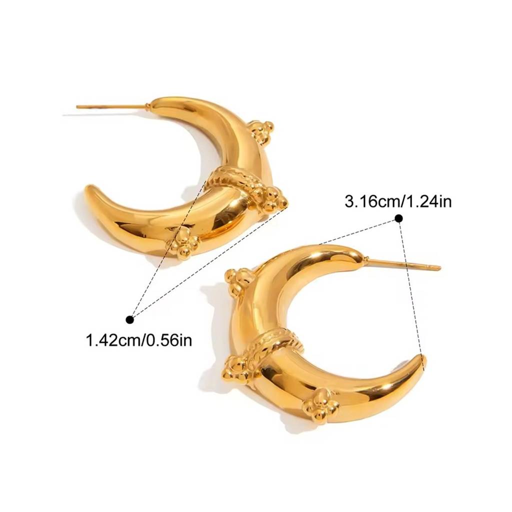Gold-Toned Textured Statement Hoop Earrings- 18K Gold Plated : 100929